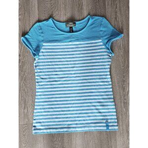 Y2K Ralph Lauren Active Tee Shirt Women's Size MED Striped Blue & White Vtg